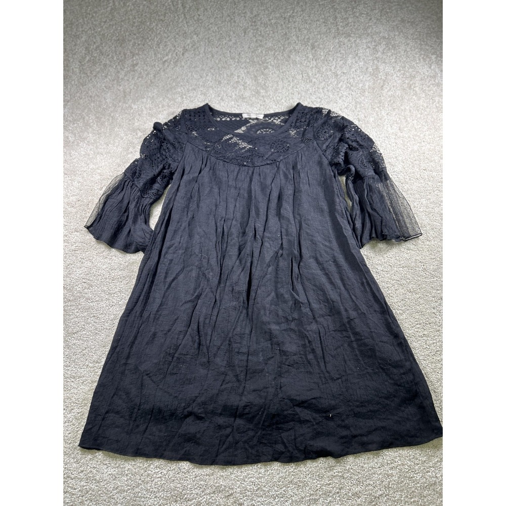 Rebellion Dress Womens Small Black Lace Crochet 3/4 Sleeve Lined Boho Festival